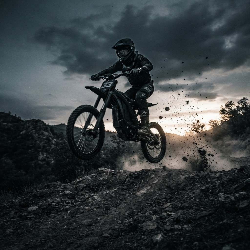 Rider na elektrycznym Sur-Ronie w akcji na torze off-road